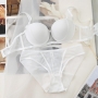 sexy slight stretch mesh non-removable chest pad bra set(with underwire)_Black_White
