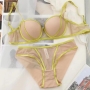 sexy slight stretch mesh non-removable chest pad bra set(with underwire)_Black_White_Magenta_Yellow