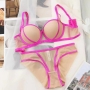 sexy slight stretch mesh non-removable chest pad bra set(with underwire)_Black_White_Magenta