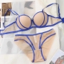 sexy slight stretch mesh non-removable chest pad bra set(with underwire)_Black_White_Magenta_Yellow_Blue