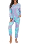 casual plus-size slight tie-dye pocket pants set loungewear_Pink_Dark Blue_Light Purple
