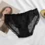 sexy stretch mesh polka dots lace bow low waist thin panties_Black