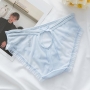 sexy stretch mesh shirring hollow bow mid-low waist panties_Black_White_Light Pink_Sky Blue