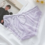 sexy stretch mesh shirring hollow bow mid-low waist panties_Black_White_Light Pink_Sky Blue_Light Purple