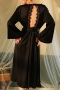 sexy non-stretch lace satin hollow with belt sleepwear_Black