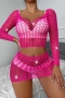 sexy stretch fishnet rhinestone two-piece set(no underwear)_Black_Magenta