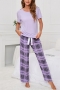 casual plus size slight stretch lattice printing bowknot pants set loungewear_Black_Gray_Light Purple