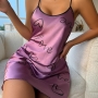 sexy non-stretch satin heart batch printing sling mini dress sleepwear_Gray_Pink_Red_Blue_Purple