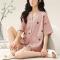 non-stretch cotton v-neck shorts sets loungewear size run small_Pink