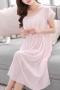 non-stretch solid color lace trim midi dress sleepwear size run small_Black_Pink_Light Pink