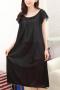 non-stretch solid color lace trim midi dress sleepwear size run small_Black