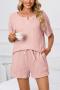 s-5xl casual plus-size slight stretch simple shorts set loungewear_Black_Dark Gray_Pink