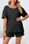s-5xl casual plus-size slight stretch simple shorts set loungewear_Black