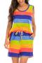 s-5xl casual plus-size slight stretch stripe shorts set loungewear_White_Pink_Aqua Green_Blue