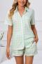 s-5xl casual plus-size slight stretch lattice pocket shirt shorts set loungewear_Gray_Light Green