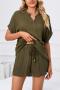 s-5xl casual plus-size slight stretch simple pocket shorts set loungewear_Dark Green