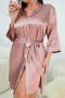 xl-5xl sexy plus-size non-stretch satin with belt night gown sleepwear_Black_Pink