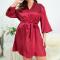 xl-5xl sexy plus-size non-stretch satin with belt night gown sleepwear_Black_Pink_Red