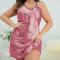 xl-5xl sexy plus-size non-stretch satin letter heart shape sleepwear_Gray_Pink
