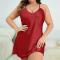 xl-5xl sexy plus-size non-stretch satin sleepwear_Black_Pink_Red
