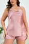 xl-5xl sexy plus-size non-stretch satin short set sleepwear_Pink