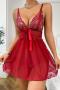 sexy slight stretch mesh rhinestone lace babydoll(no thong)_Black_White_Light Pink_Red