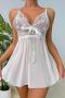 sexy slight stretch mesh rhinestone lace babydoll(no thong)_Black_White