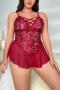 xl-4xl sexy plus-size slight stretch mesh lace cross hollow teddy collection_Black_White_Rose Red