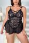 xl-4xl sexy plus-size slight stretch mesh lace cross hollow teddy collection_Black