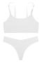 sexy slight stretch solid color sling two-piece set#2_Black_White