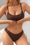 sexy slight stretch solid color sling two-piece set#2_Black_White_Pink_Beige_Khaki _Brown_Reddish Brown