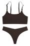 sexy slight stretch solid color sling two-piece set#2_Black