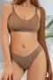 sexy slight stretch solid color v-neck sling two-piece set_Black_White_Pink_Beige_Brown