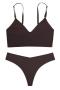 sexy slight stretch solid color v-neck sling two-piece set_Black_White_Pink_Beige_Brown_Reddish Brown