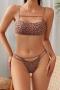 sexy slight stretch leopard printing hollow two-piece set_Beige_Khaki _Brown