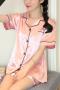 sexy plus size non-stretch satin lapel shorts sets sleepwear size run small_Gray_Pink