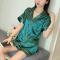 sexy plus size non-stretch satin lapel shorts sets sleepwear size run small_Gray_Pink_Green