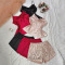 sexy plus size non-stretch simple satin six-pieces sets sleepwear_Red
