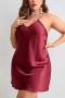 sexy plus size non-stretch 4 colors satin sling mini dress sleepwear_Black_Pink_Red