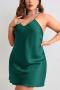 sexy plus size non-stretch 4 colors satin sling mini dress sleepwear_Black_Pink_Red_Green