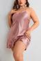sexy plus size non-stretch 4 colors satin sling mini dress sleepwear_Black_Pink