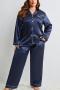 xl-5xl plus size non-stretch satin pants sets sleepwear_Dark Blue