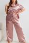 casual plus size non-stretch satin pants sets sleepwear_Black_Pink