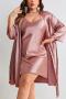 sexy xl-5xl plus size non-stretch satin solid with belt sleepwear_Black_Pink