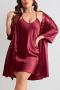 sexy xl-5xl plus size non-stretch satin solid with belt sleepwear_Black_Pink_Red