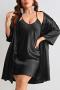 sexy xl-5xl plus size non-stretch satin solid with belt sleepwear_Black