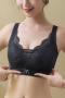 sexy plus size slight stretch stitching lace gather padded bras size run small_Black