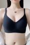 sexy plus size slight stretch 4 colors gathered traceless breathable thin bra_Black