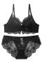 sexy plus size slight stretch lace underwire gathered lift thin bra sets_Black