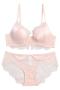 sexy plus size slight stretch lace underwire gathered lift thin bra sets_Black_White_Pink